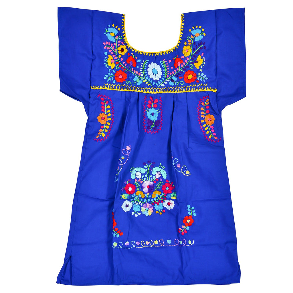 ROYAL BLUE PEASANT EMBROIDERED MEXICAN DRESS – MexiMart
