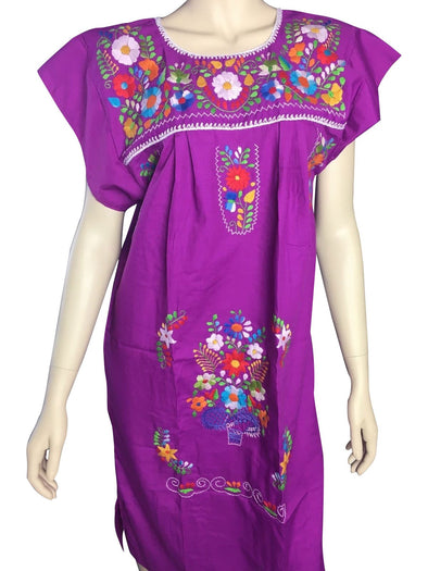 PLUM PEASANT EMBROIDERED MEXICAN DRESS 