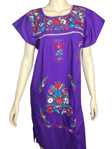 PURPLE PEASANT EMBROIDERED MEXICAN DRESS 