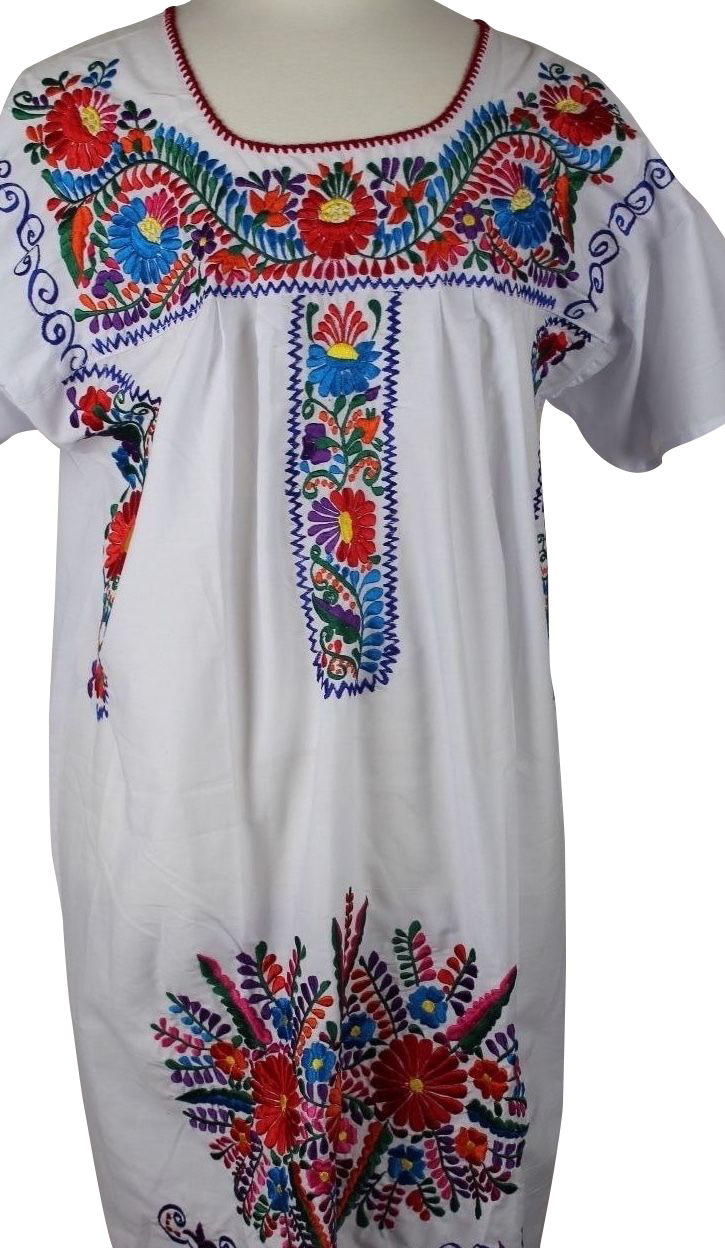 White mexican 2024 embroidered dress