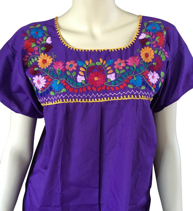 PURPLE EMBROIDERED MEXICAN PEASANT BLOUSE 