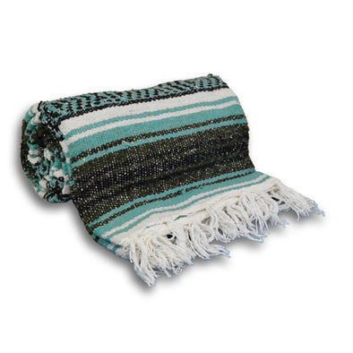 LIGHT GREEN TRADITIONAL MEXICAN YOGA BLANKET 