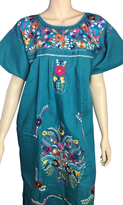 EMERALD PEASANT EMBROIDERED MEXICAN DRESS 