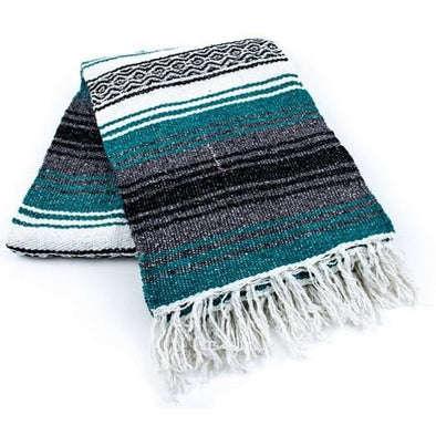 TEAL TRADITIONAL MEXICAN YOGA BLANKET 