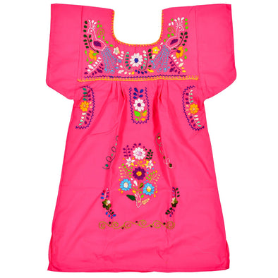 HOT PINK GIRLS PEASANT HAND EMBROIDERED MEXICAN DRESS 
