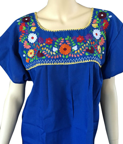 ROYAL BLUE EMBROIDERED MEXICAN PEASANT BLOUSE 