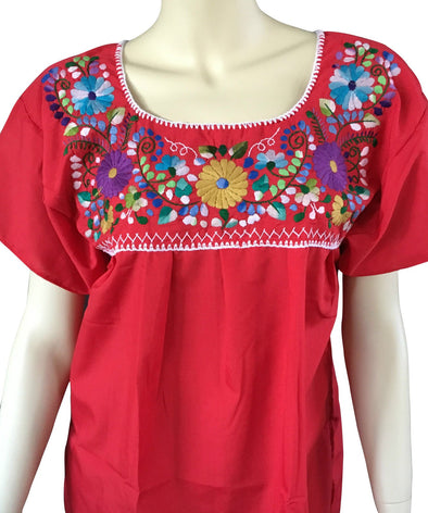 RED EMBROIDERED MEXICAN PEASANT BLOUSE 
