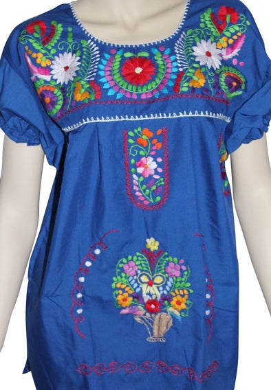 ROYAL BLUE EMBROIDERED MEXICAN PEASANT BLOUSE WITH ELASTIC 