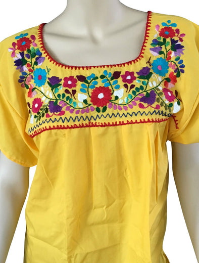 YELLOW EMBROIDERED MEXICAN PEASANT BLOUSE 