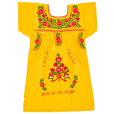 YELLOW GIRLS PEASANT HAND EMBROIDERED MEXICAN DRESS 
