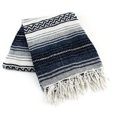 NAVY BLUE TRADITIONAL MEXICAN YOGA BLANKET 