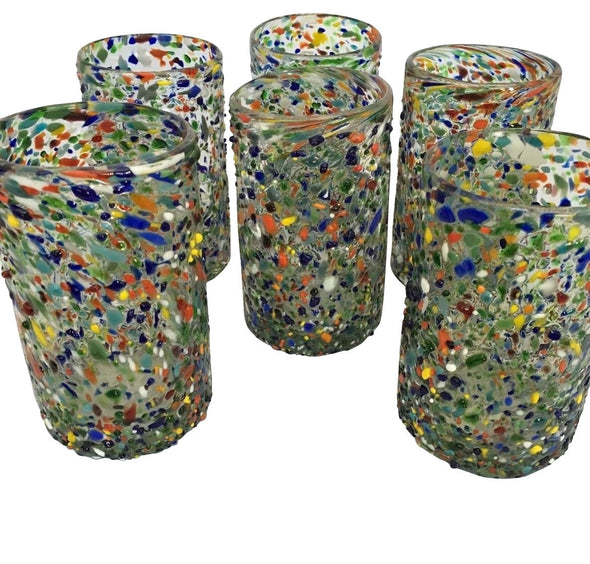 MEXICAN CONFETTI WITH COLOR PEBBLES HANDBLOWN GLASS 15 OZ 