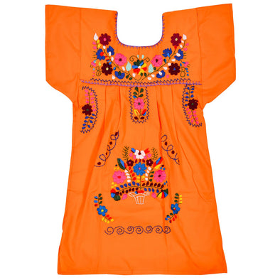 ORANGE GIRLS PEASANT HAND EMBROIDERED MEXICAN DRESS 