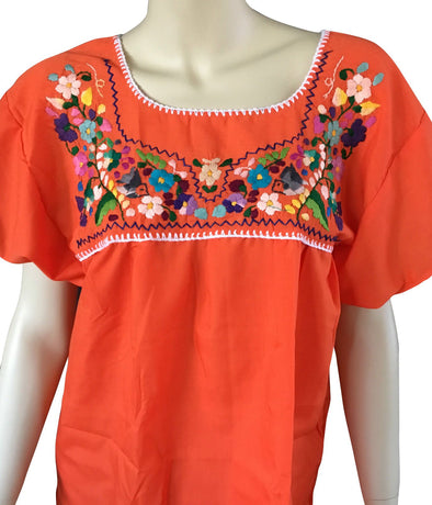 ORANGE EMBROIDERED MEXICAN PEASANT BLOUSE 