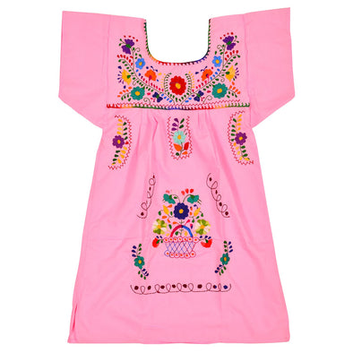 LIGHT PINK GIRLS PEASANT HAND EMBROIDERED MEXICAN DRESS 