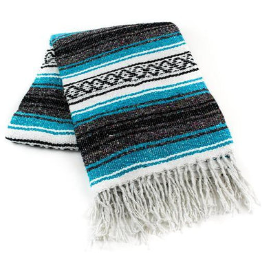 TURQUOISE TRADITIONAL MEXICAN YOGA BLANKET 