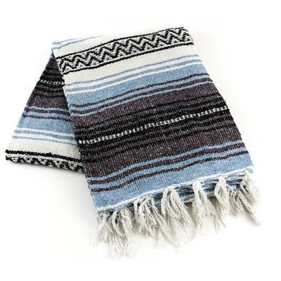 LIGHT BLUE TRADITIONAL MEXICAN YOGA BLANKET 